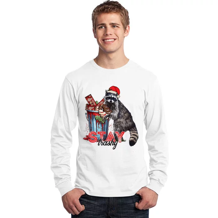 Christmas Snack Stay Funny Trashy Raccoon Opossums Santa Hat Tall Long Sleeve T-Shirt