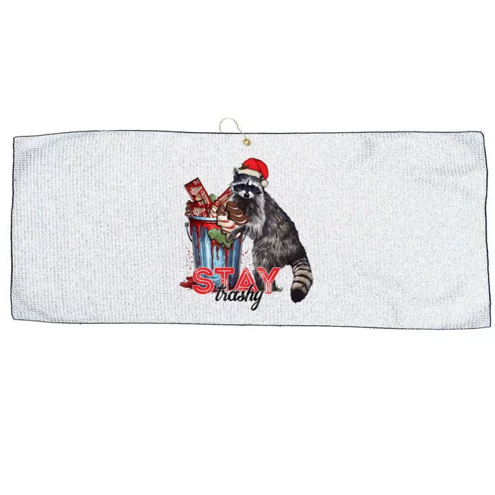 Christmas Snack Stay Funny Trashy Raccoon Opossums Santa Hat Large Microfiber Waffle Golf Towel