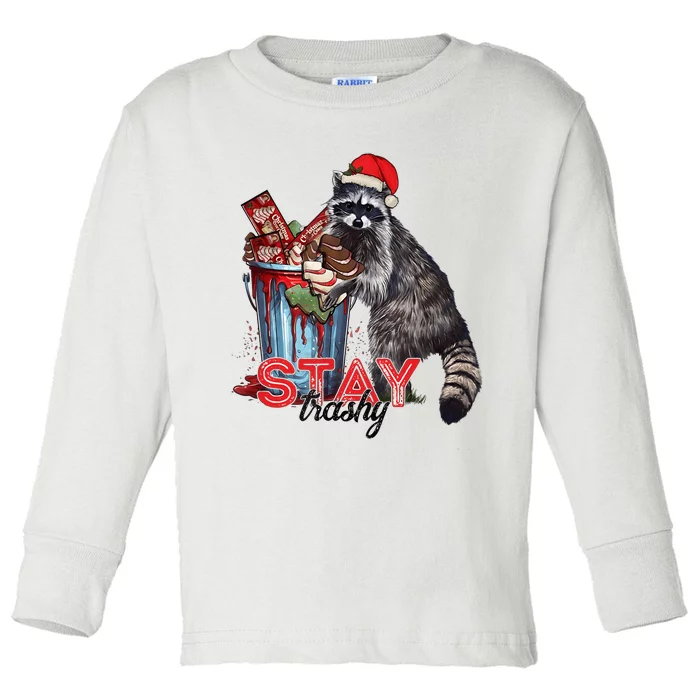 Christmas Snack Stay Funny Trashy Raccoon Opossums Santa Hat Toddler Long Sleeve Shirt