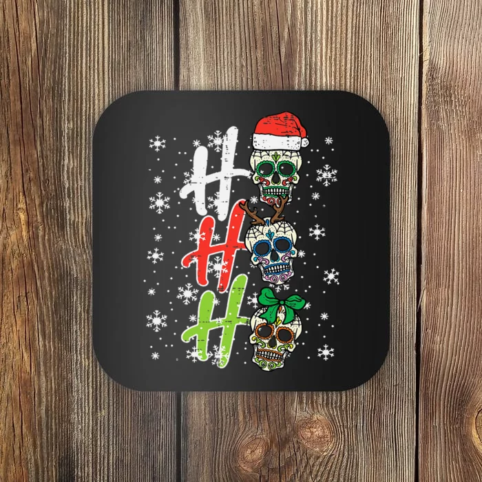 Christmas Sugar Skull Ho Ho Ho Xmas Mexican Coaster