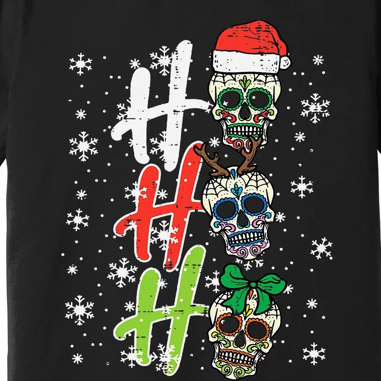 Christmas Sugar Skull Ho Ho Ho Xmas Mexican Premium T-Shirt