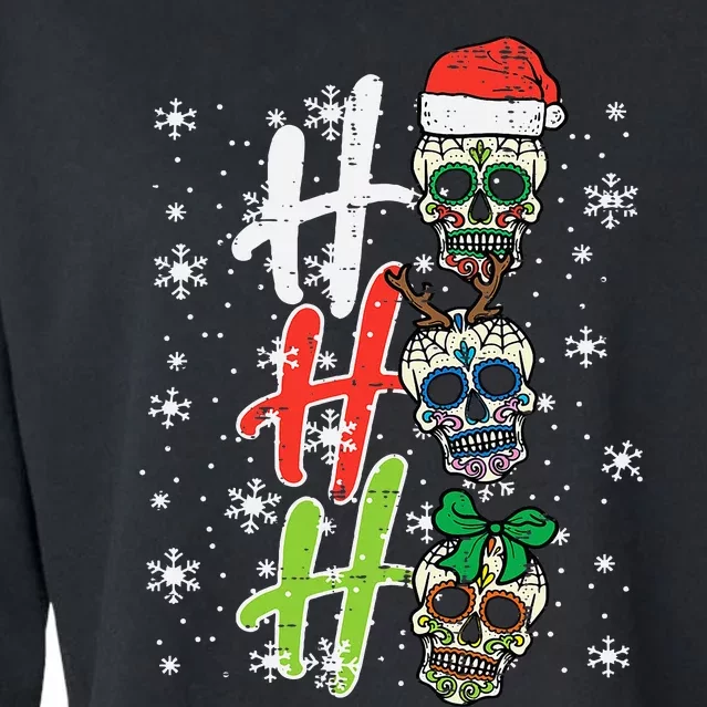 Christmas Sugar Skull Ho Ho Ho Xmas Mexican Cropped Pullover Crew