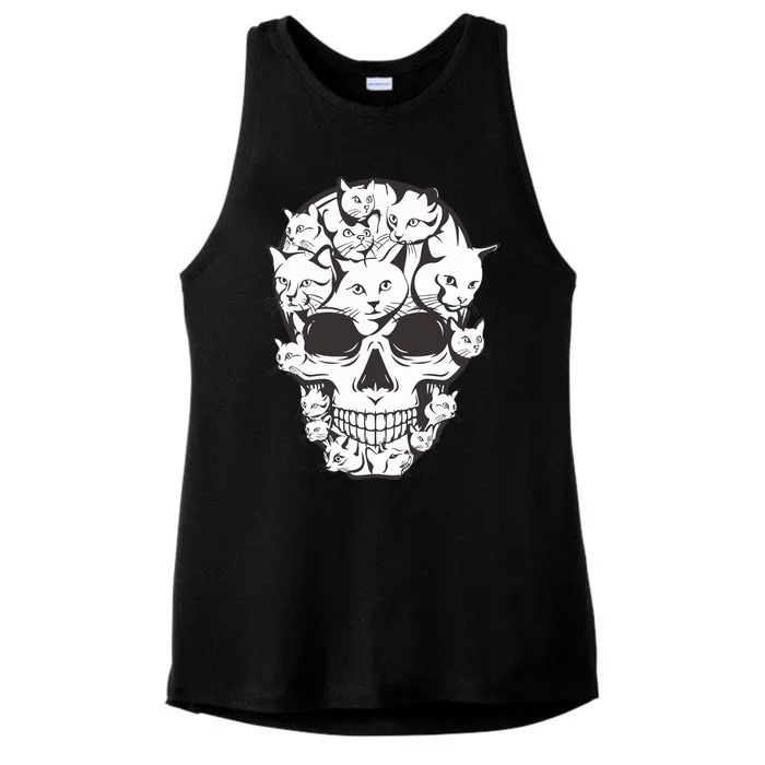 Cat Skull Skeleton Head Cats Scary Goth Punk Horror Kittys Ladies Tri-Blend Wicking Tank