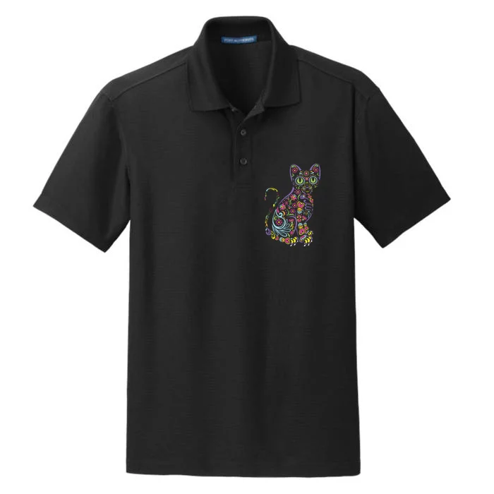 Cat Sugar Skull Dia De Los Muertos Cute Mexican Day Of Dead Dry Zone Grid Performance Polo