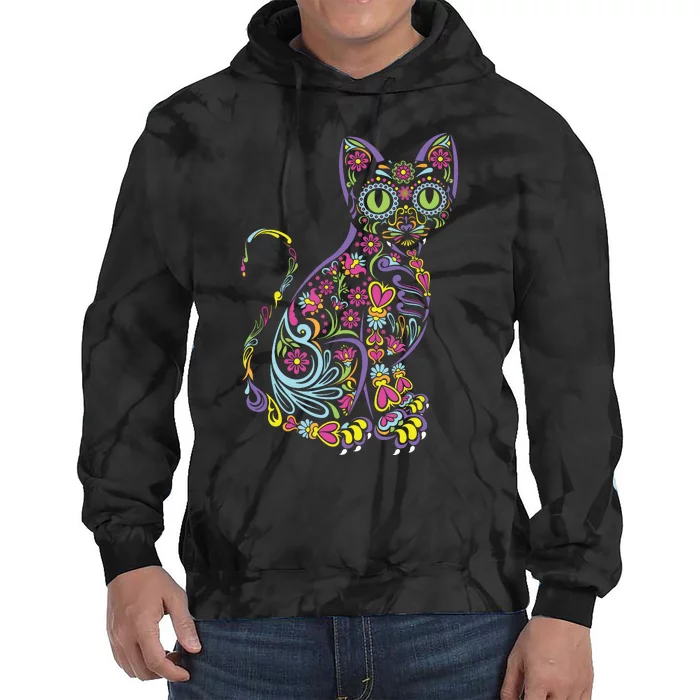 Cat Sugar Skull Dia De Los Muertos Cute Mexican Day Of Dead Tie Dye Hoodie