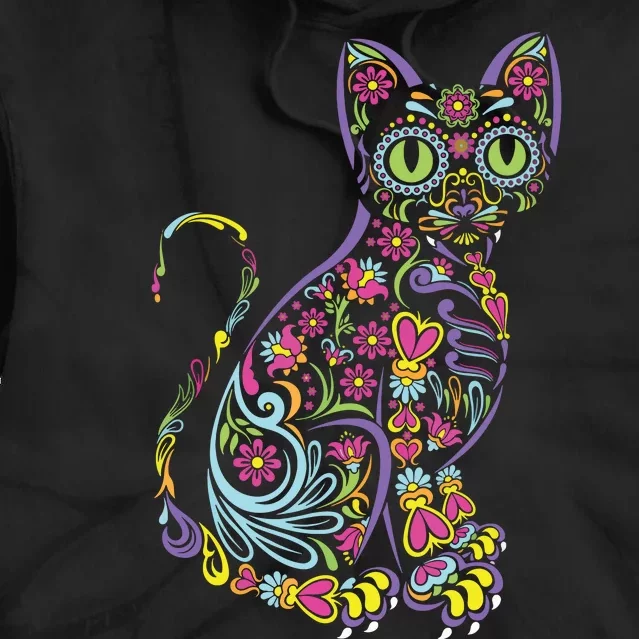 Cat Sugar Skull Dia De Los Muertos Cute Mexican Day Of Dead Tie Dye Hoodie