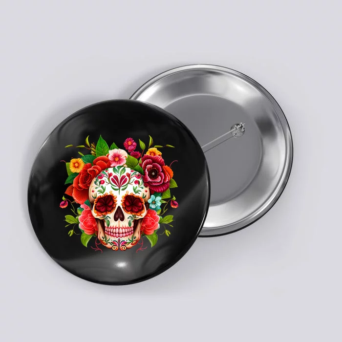 Colorful Sugar Skull Watercolor Clipart Button