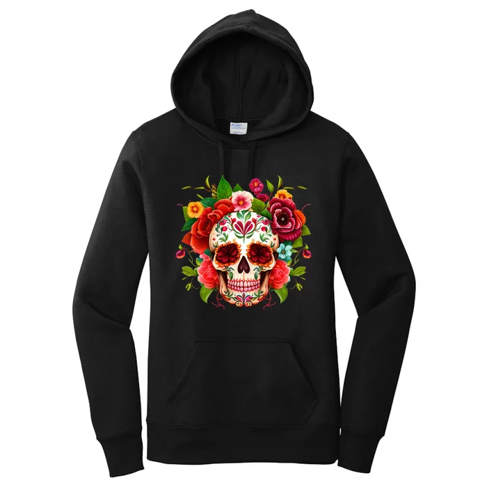 Colorful Sugar Skull Watercolor Clipart Women's Pullover Hoodie