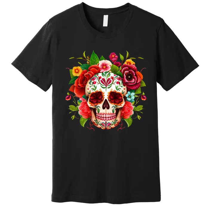 Colorful Sugar Skull Watercolor Clipart Premium T-Shirt