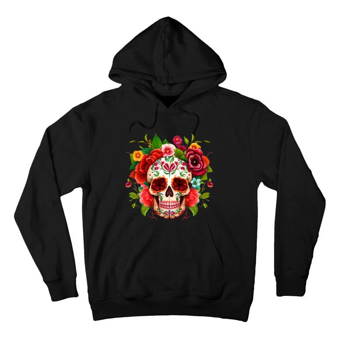 Colorful Sugar Skull Watercolor Clipart Tall Hoodie