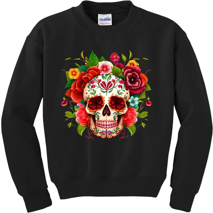 Colorful Sugar Skull Watercolor Clipart Kids Sweatshirt