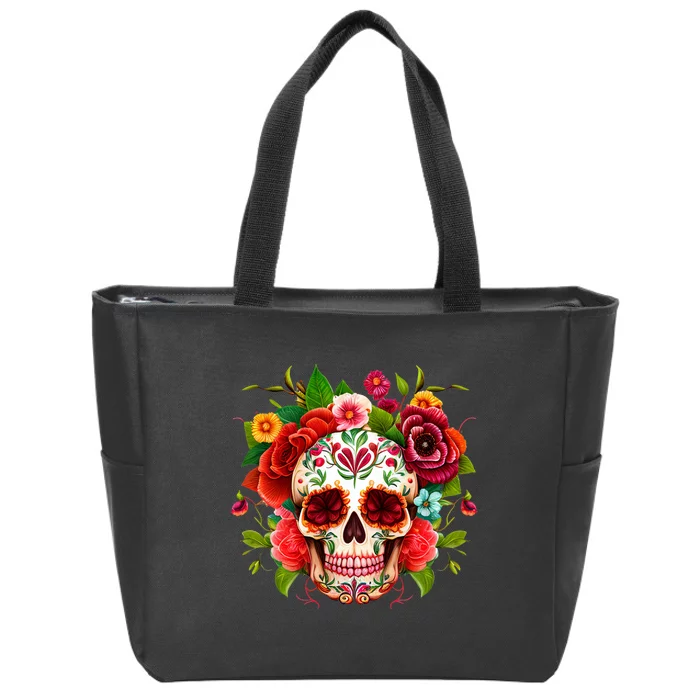 Colorful Sugar Skull Watercolor Clipart Zip Tote Bag