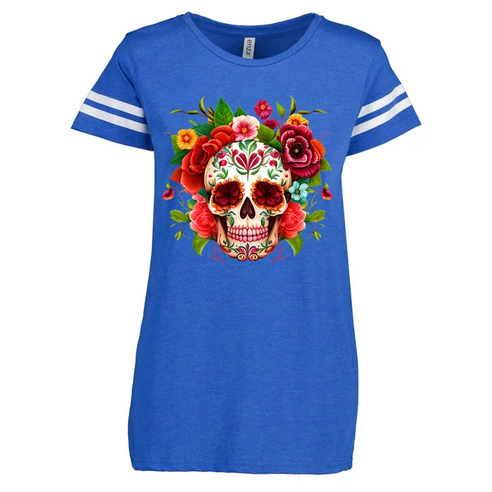 Colorful Sugar Skull Watercolor Clipart Enza Ladies Jersey Football T-Shirt