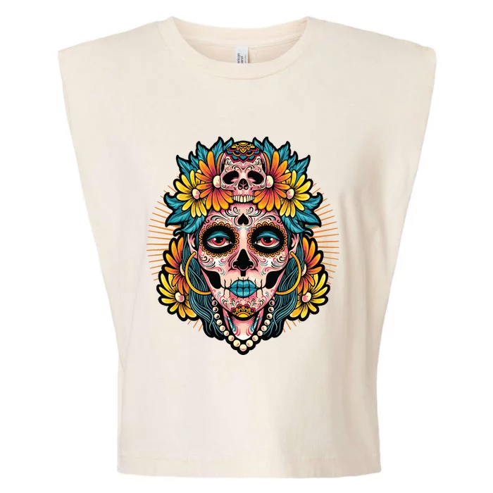 Catrina Sugar Skull Dia De Los Muertos Garment-Dyed Women's Muscle Tee