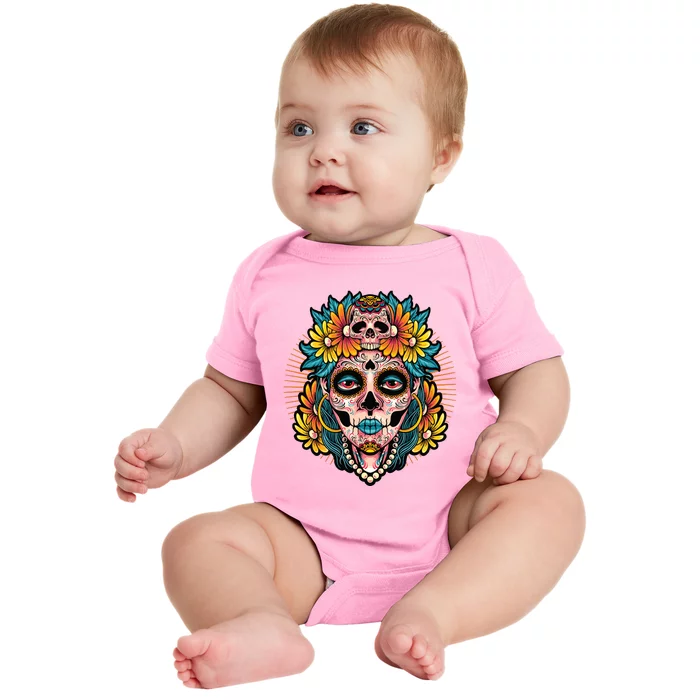 Catrina Sugar Skull Dia De Los Muertos Baby Bodysuit