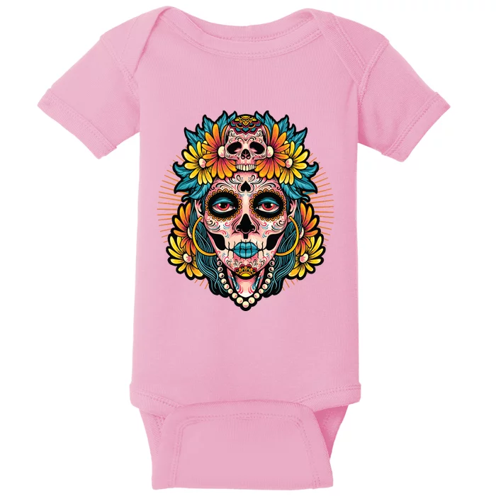 Catrina Sugar Skull Dia De Los Muertos Baby Bodysuit