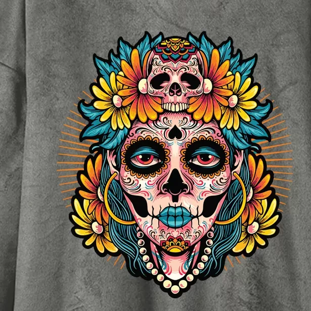 Catrina Sugar Skull Dia De Los Muertos Hooded Wearable Blanket