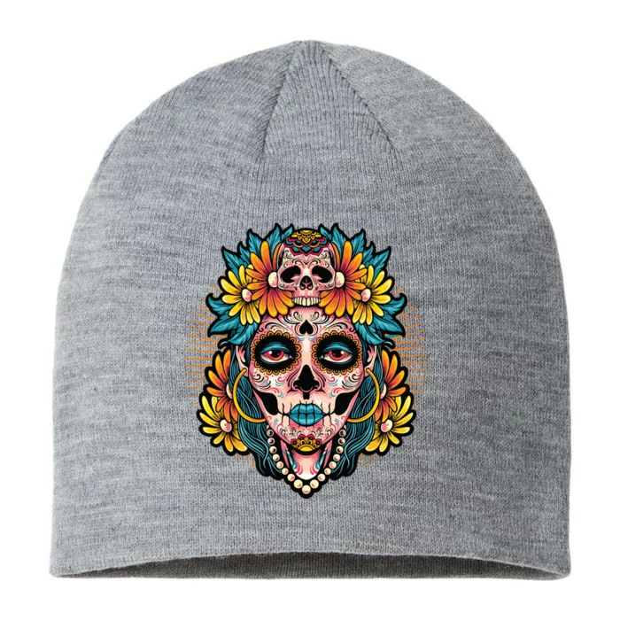 Catrina Sugar Skull Dia De Los Muertos 8 1/2in Sustainable Knit Beanie