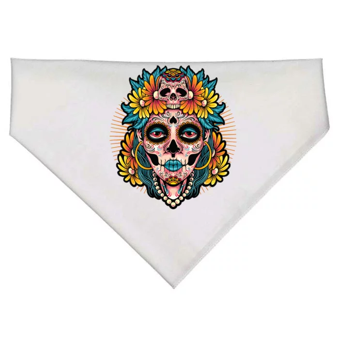 Catrina Sugar Skull Dia De Los Muertos USA-Made Doggie Bandana