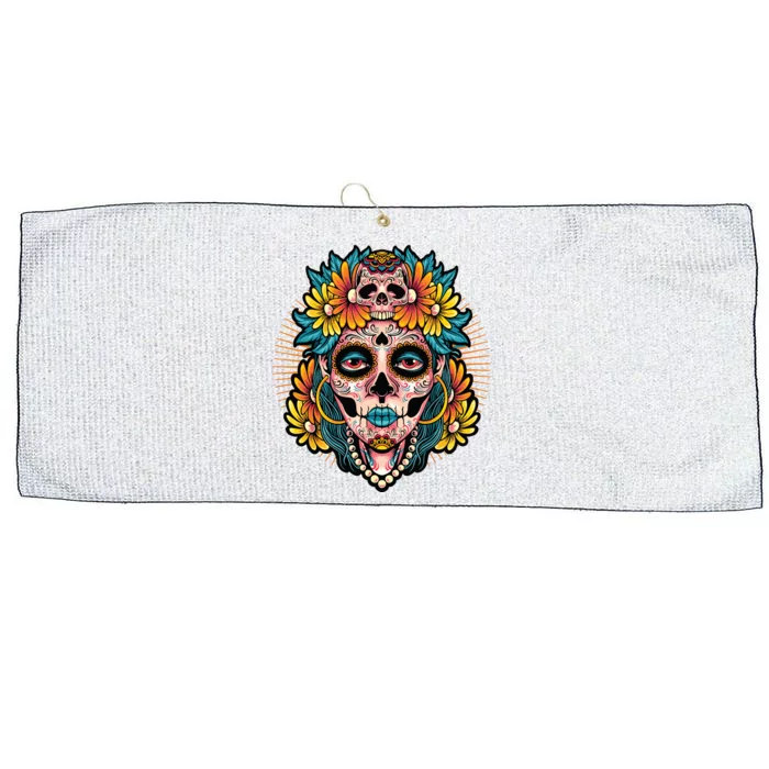 Catrina Sugar Skull Dia De Los Muertos Large Microfiber Waffle Golf Towel