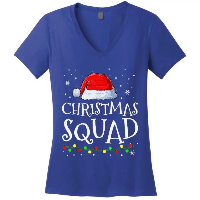 Christmas Squad Santa Hat Family Matching Pajamas Xmas Women's V-Neck T-Shirt