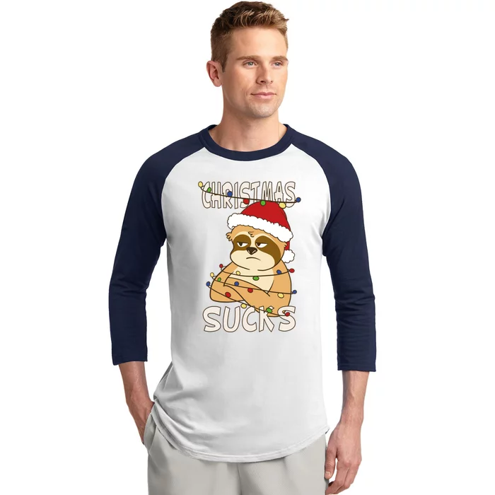 Christmas Sucks Sloth Lazy Merry Christmas Sloth Gift Baseball Sleeve Shirt