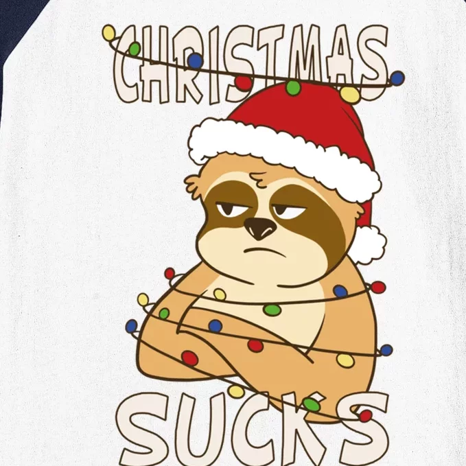 Christmas Sucks Sloth Lazy Merry Christmas Sloth Gift Baseball Sleeve Shirt