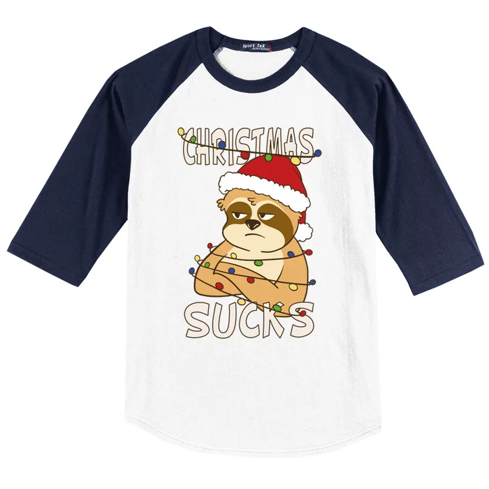 Christmas Sucks Sloth Lazy Merry Christmas Sloth Gift Baseball Sleeve Shirt