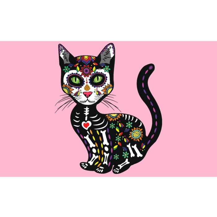 Cute Sugar Skull Mexican Cat Halloween Day Of The Dead Bumper Sticker