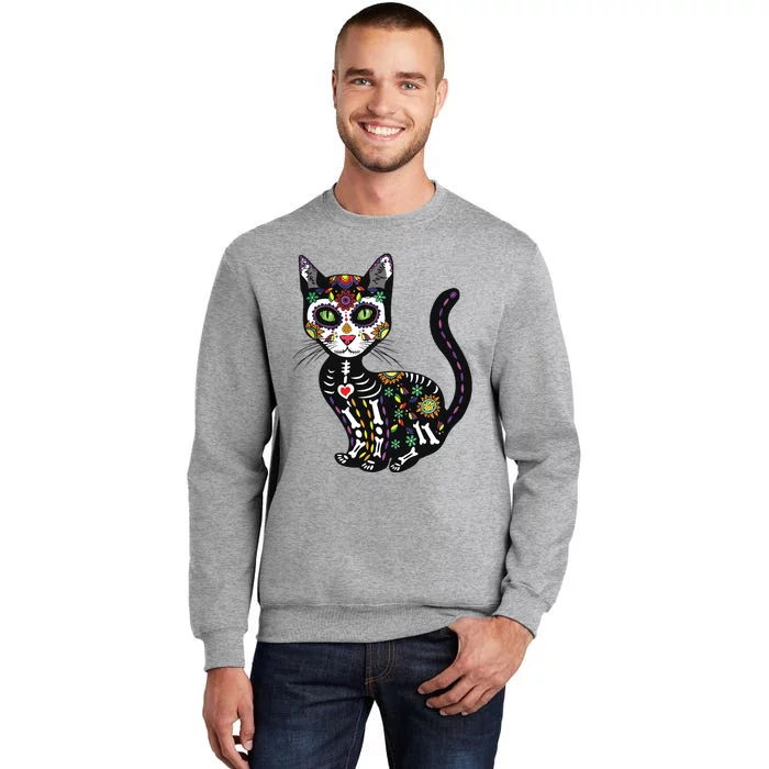 Cute Sugar Skull Mexican Cat Halloween Day Of The Dead Tall Sweatshirt