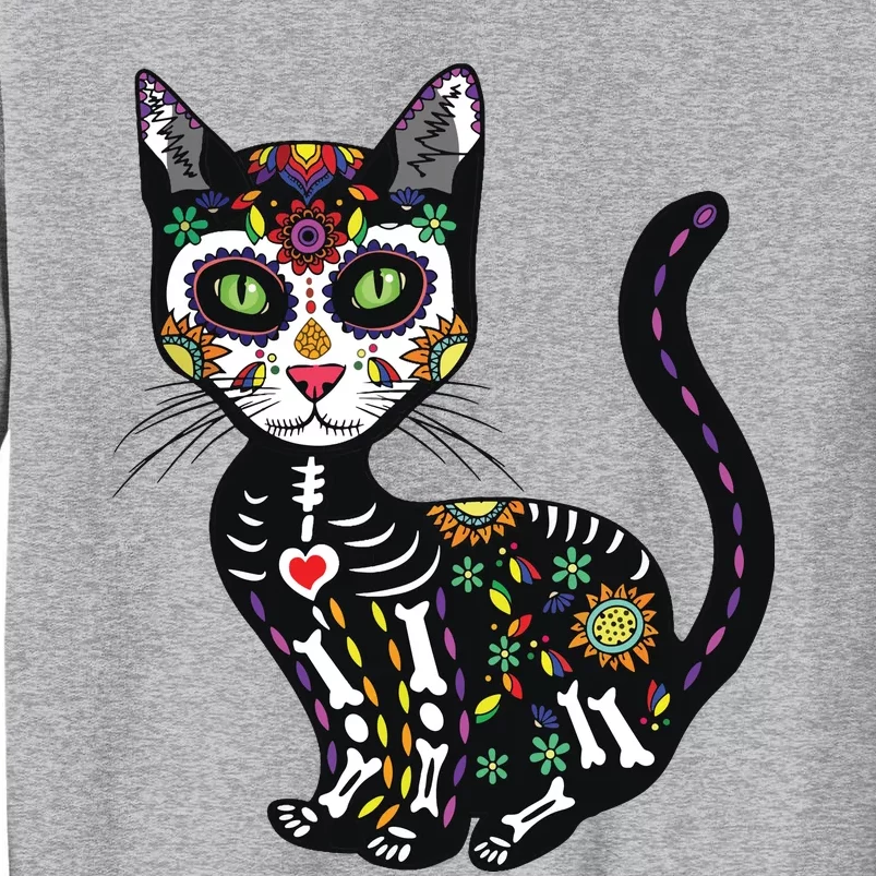 Cute Sugar Skull Mexican Cat Halloween Day Of The Dead Tall Sweatshirt