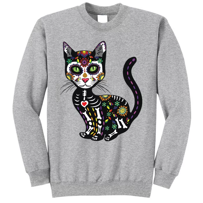 Cute Sugar Skull Mexican Cat Halloween Day Of The Dead Tall Sweatshirt