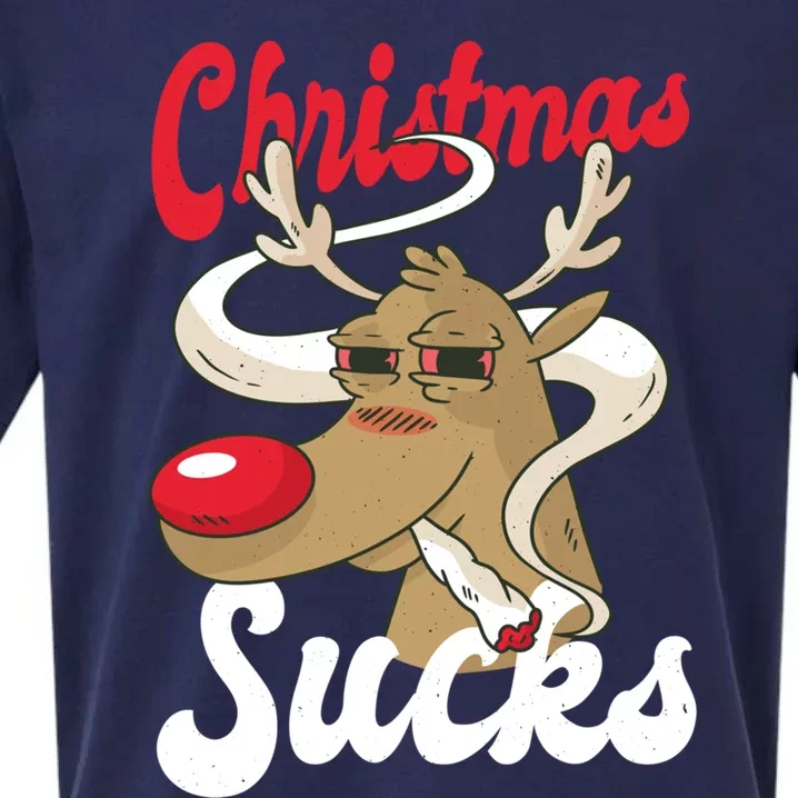 Christmas Sucks Stoner Reindeer Gift Sueded Cloud Jersey T-Shirt