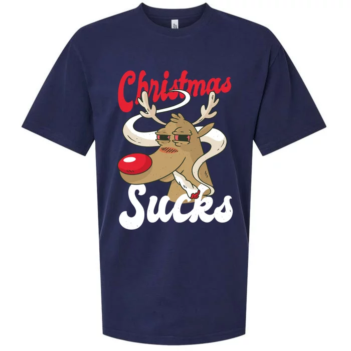 Christmas Sucks Stoner Reindeer Gift Sueded Cloud Jersey T-Shirt