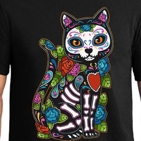 Cat Sugar Skull Mexico Calavera Dia De Los Muertos Halloween Pajama Set