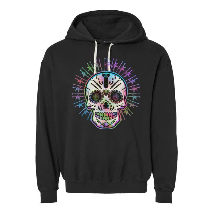 Colorful Sugar Skull Weapons Garment-Dyed Fleece Hoodie