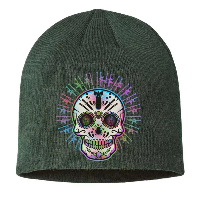 Colorful Sugar Skull Weapons 8 1/2in Sustainable Knit Beanie