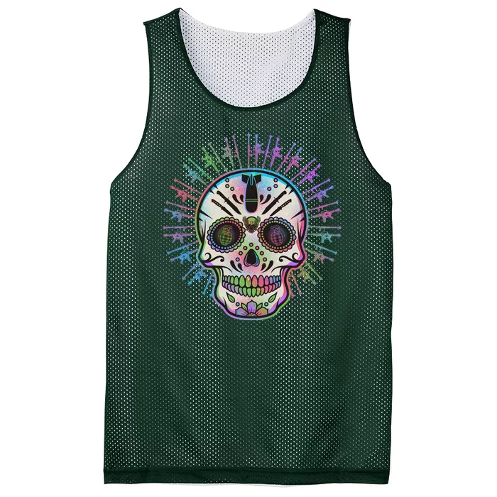 Colorful Sugar Skull Weapons Mesh Reversible Basketball Jersey Tank