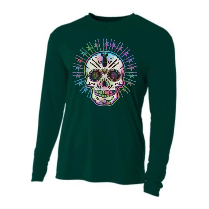 Colorful Sugar Skull Weapons Cooling Performance Long Sleeve Crew