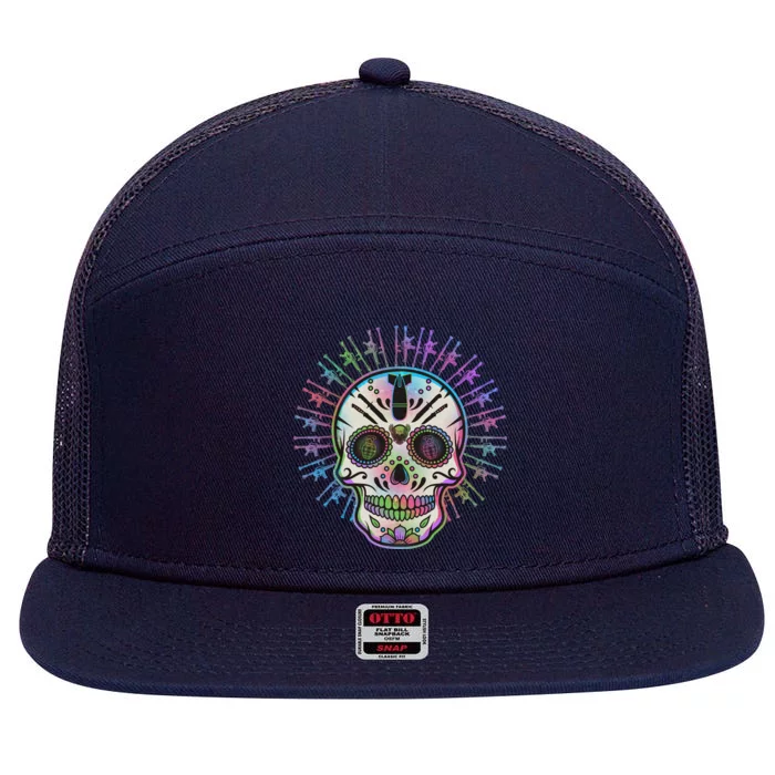 Colorful Sugar Skull Weapons 7 Panel Mesh Trucker Snapback Hat