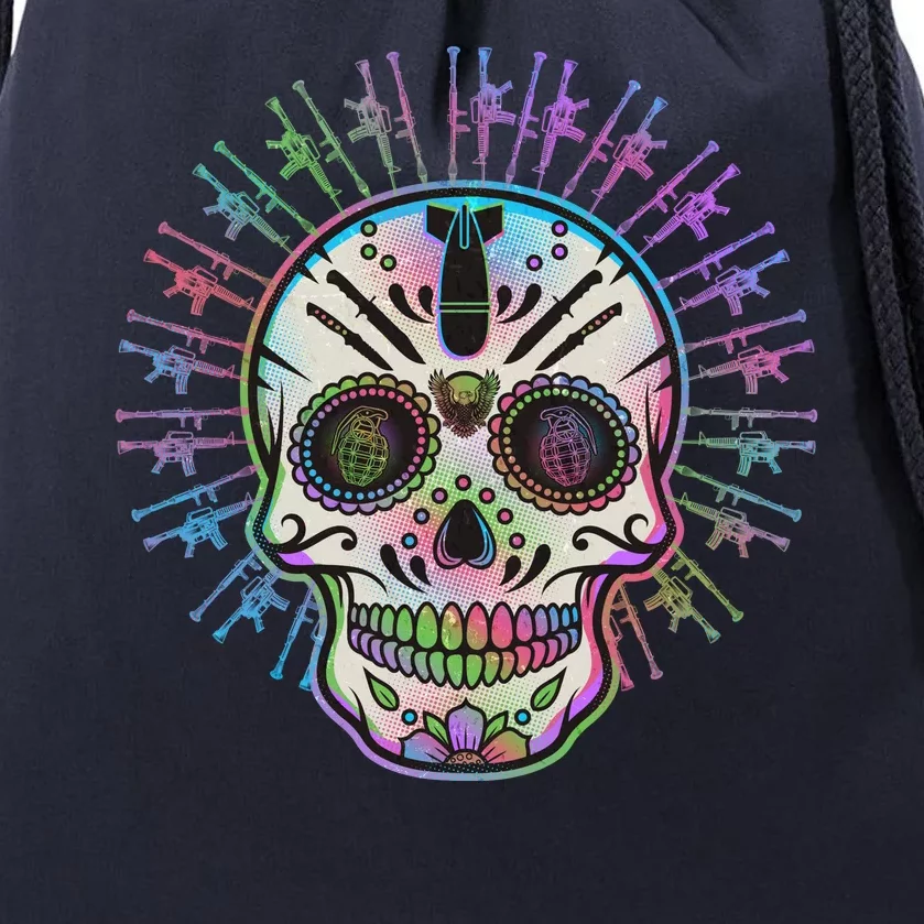 Colorful Sugar Skull Weapons Drawstring Bag