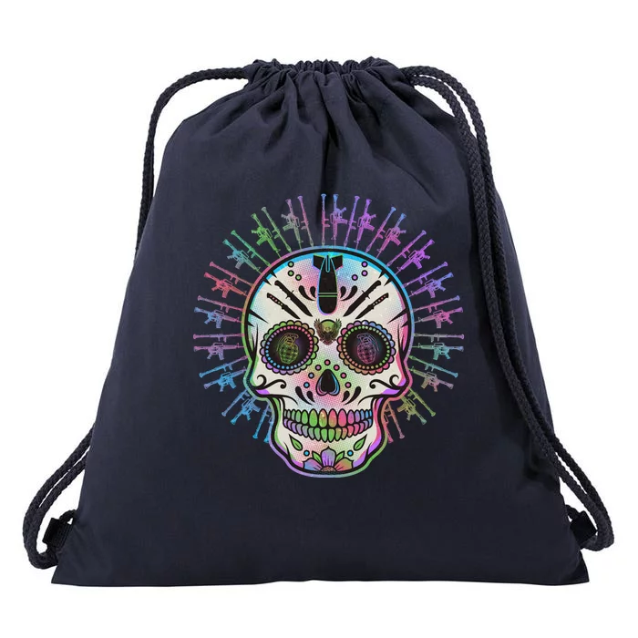 Colorful Sugar Skull Weapons Drawstring Bag