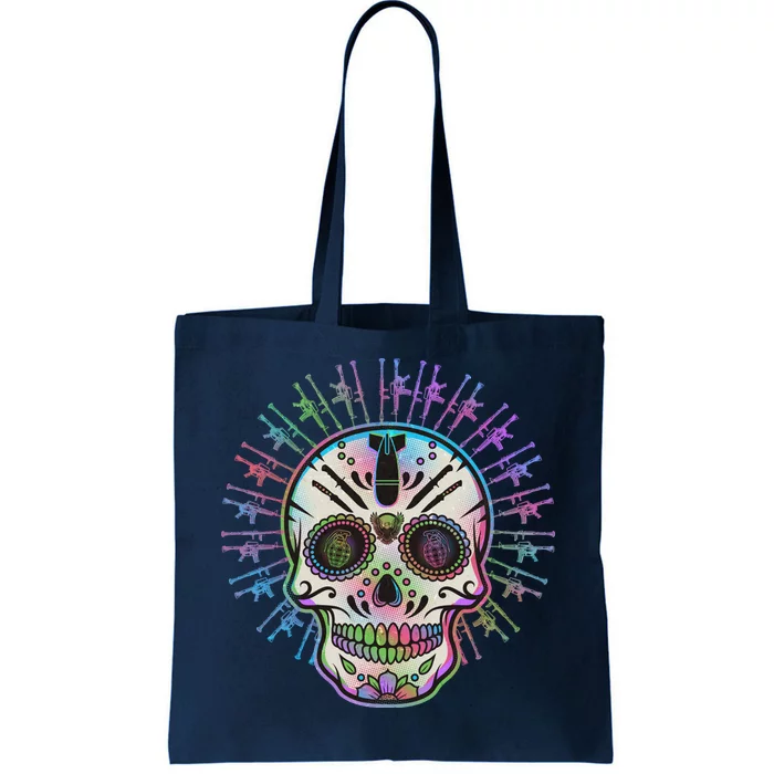 Colorful Sugar Skull Weapons Tote Bag