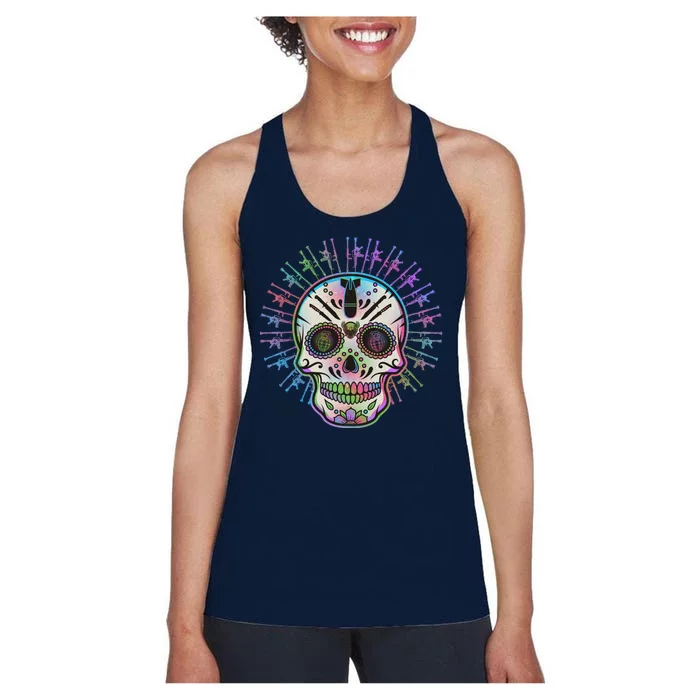 Colorful Sugar Skull Weapons Women's Racerback Tank