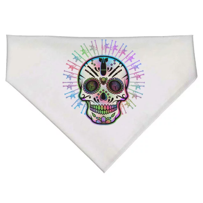 Colorful Sugar Skull Weapons USA-Made Doggie Bandana