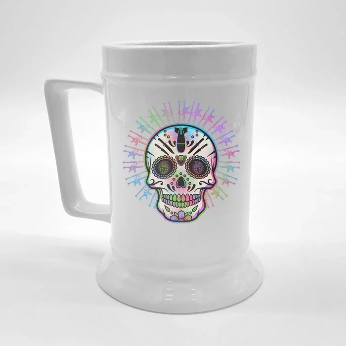 Colorful Sugar Skull Weapons Front & Back Beer Stein