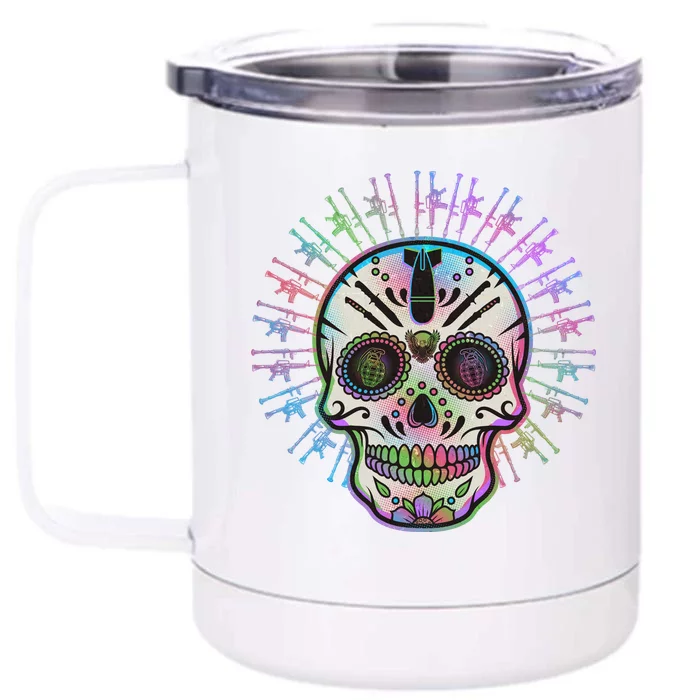 Colorful Sugar Skull Weapons Front & Back 12oz Stainless Steel Tumbler Cup