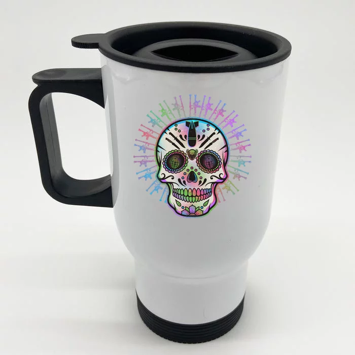 Colorful Sugar Skull Weapons Front & Back Stainless Steel Travel Mug