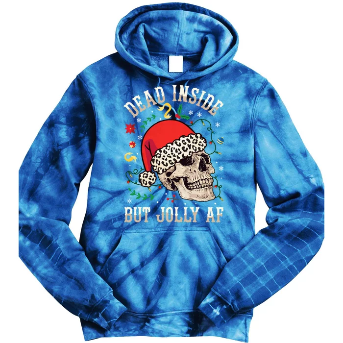 Christmas Skeleton Santa Hat Dead Inside But Jolly Af Xmas Gift Tie Dye Hoodie