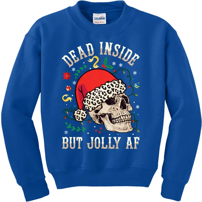 Christmas Skeleton Santa Hat Dead Inside But Jolly Af Xmas Gift Kids Sweatshirt